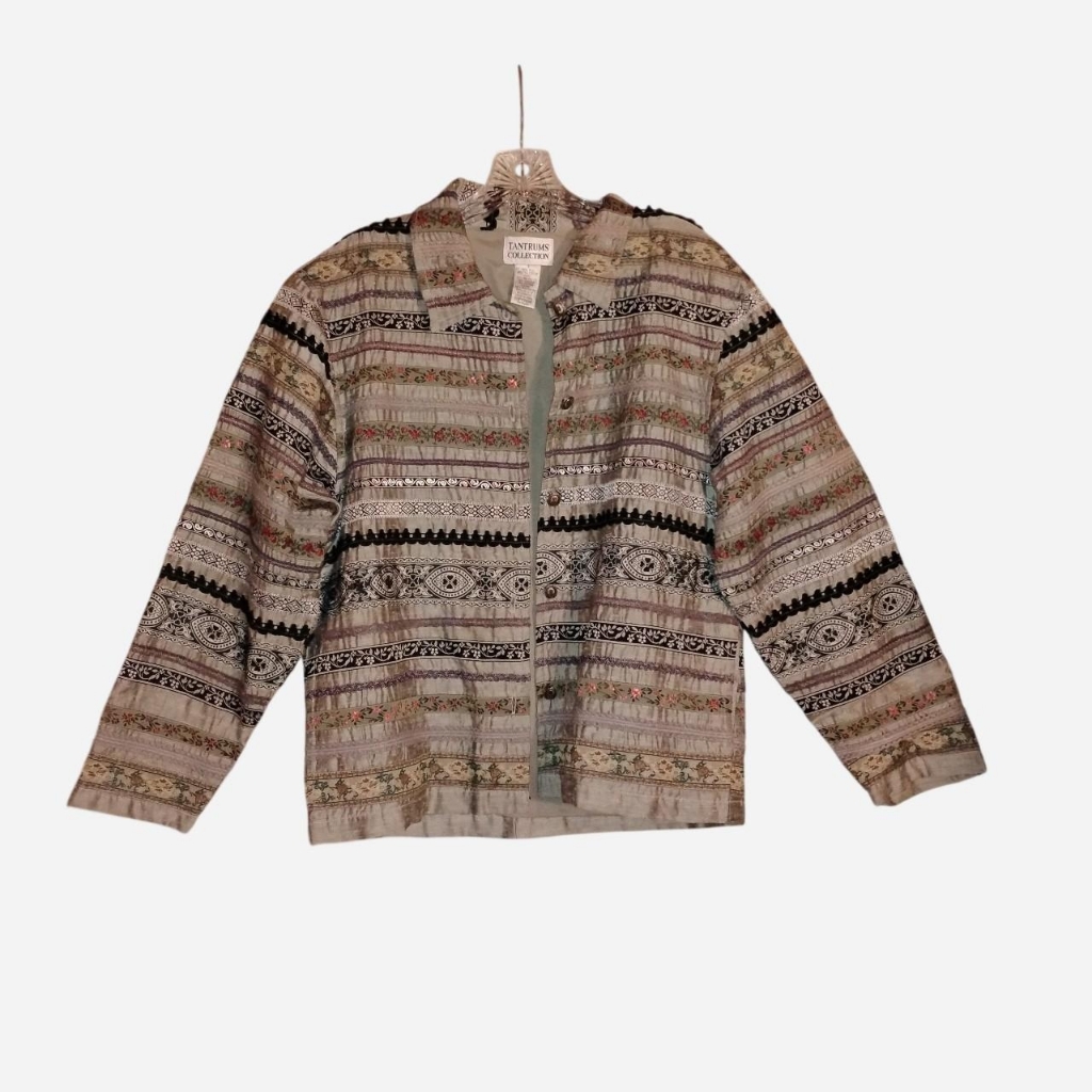 Vtg Tantrums Collection Silk Blend Jacket S Boho Art